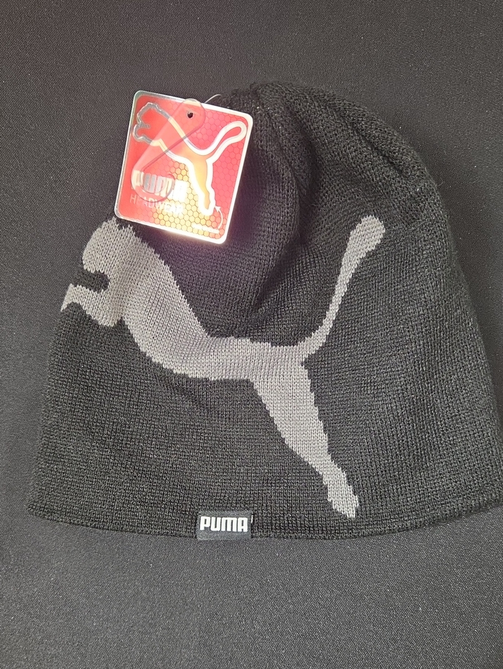 Puma Black Beanie with Gray Puma Logo